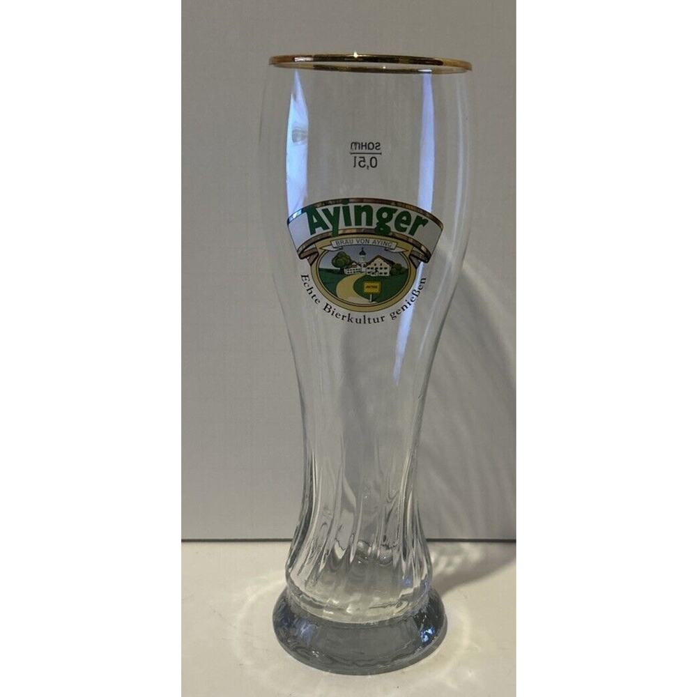 AYINGER .5L Gold Rim Swirl‎ Base Beer Weizen 9.5" Glass GERMANY